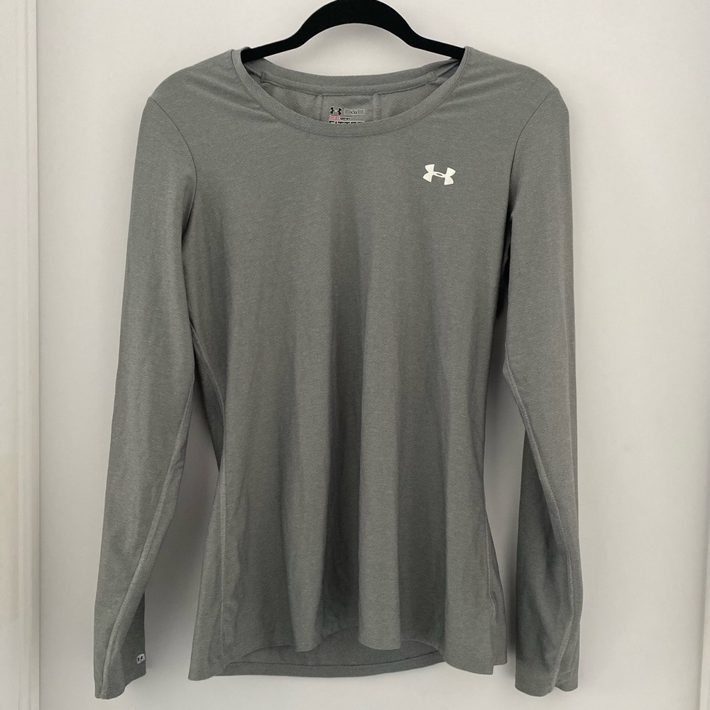 Under Armour HeatGear Grey Fitted Long Sleeve Gym Shirt Large